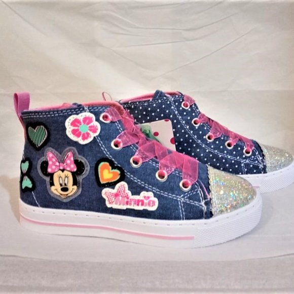 Disney Minnie Mouse Blue Pink Hi Top Sneakers Shoe - Picture 1 of 14